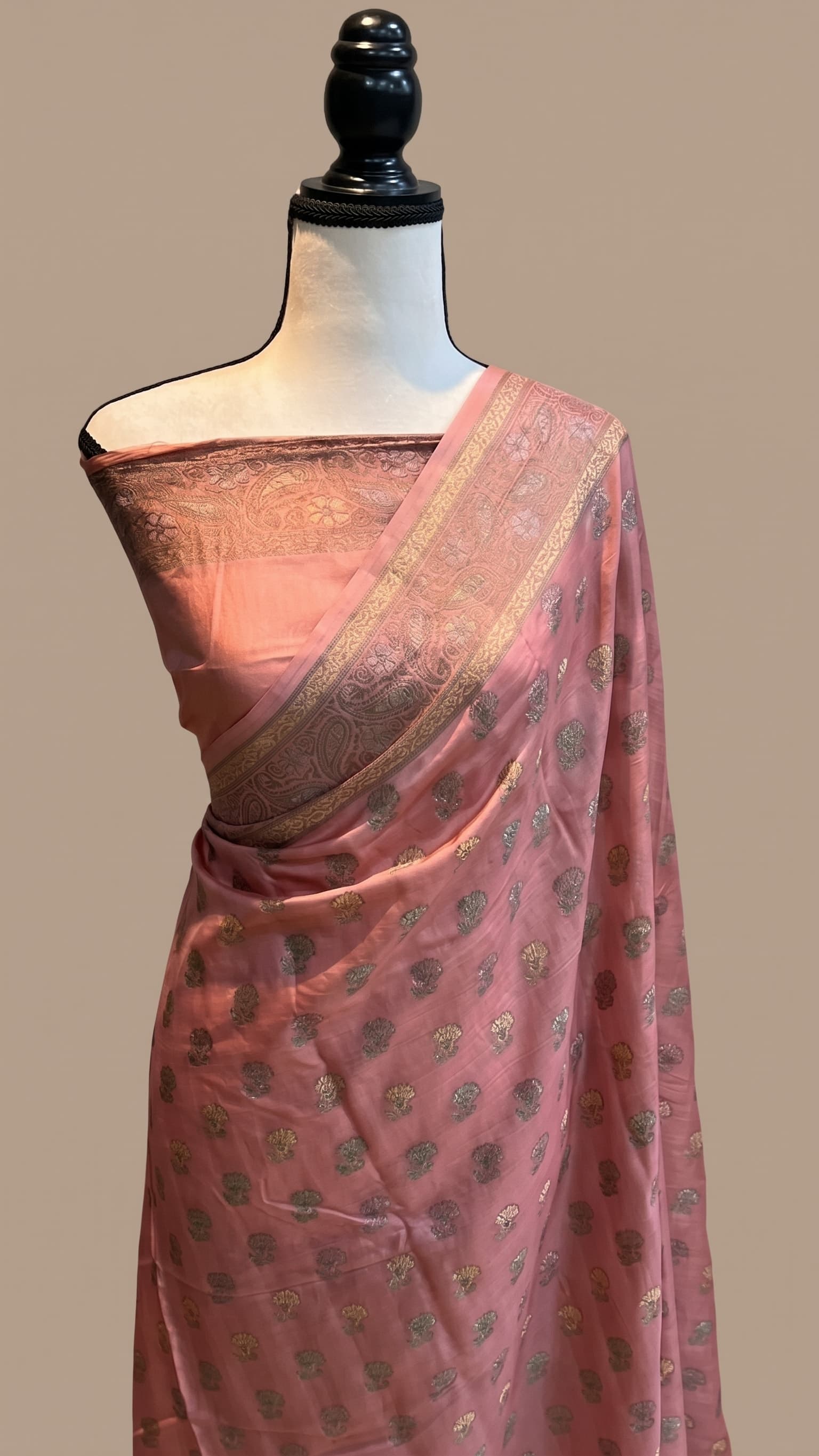 Onion Pink Pure Butter Crepe Banarasi Saree